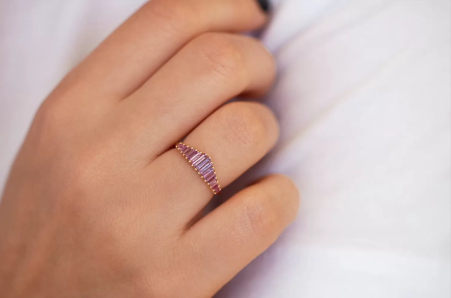 Baguette Cut Sapphire Ring - Purple and Lilac Engagement Ring