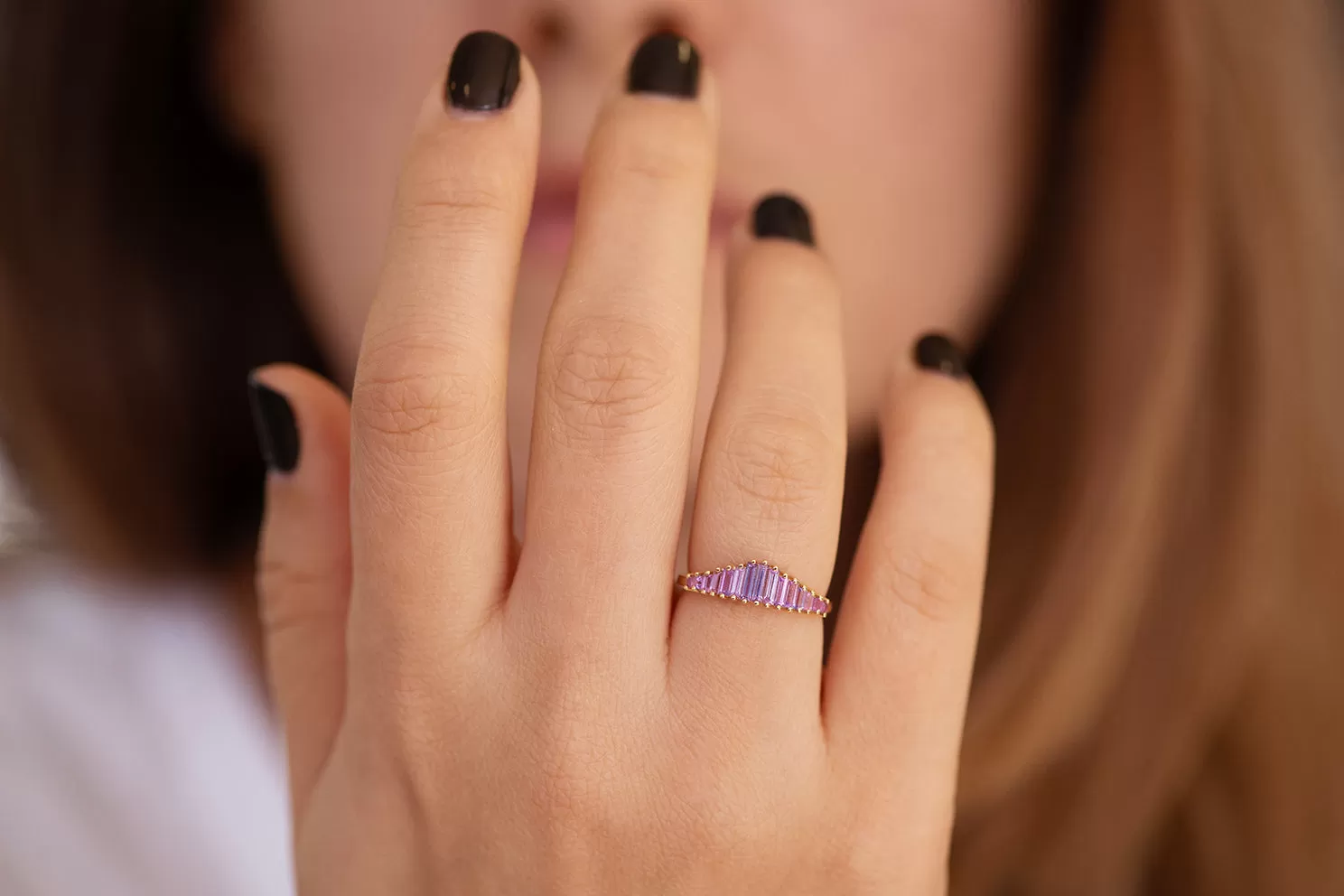 Baguette Cut Sapphire Ring - Purple and Lilac Engagement Ring