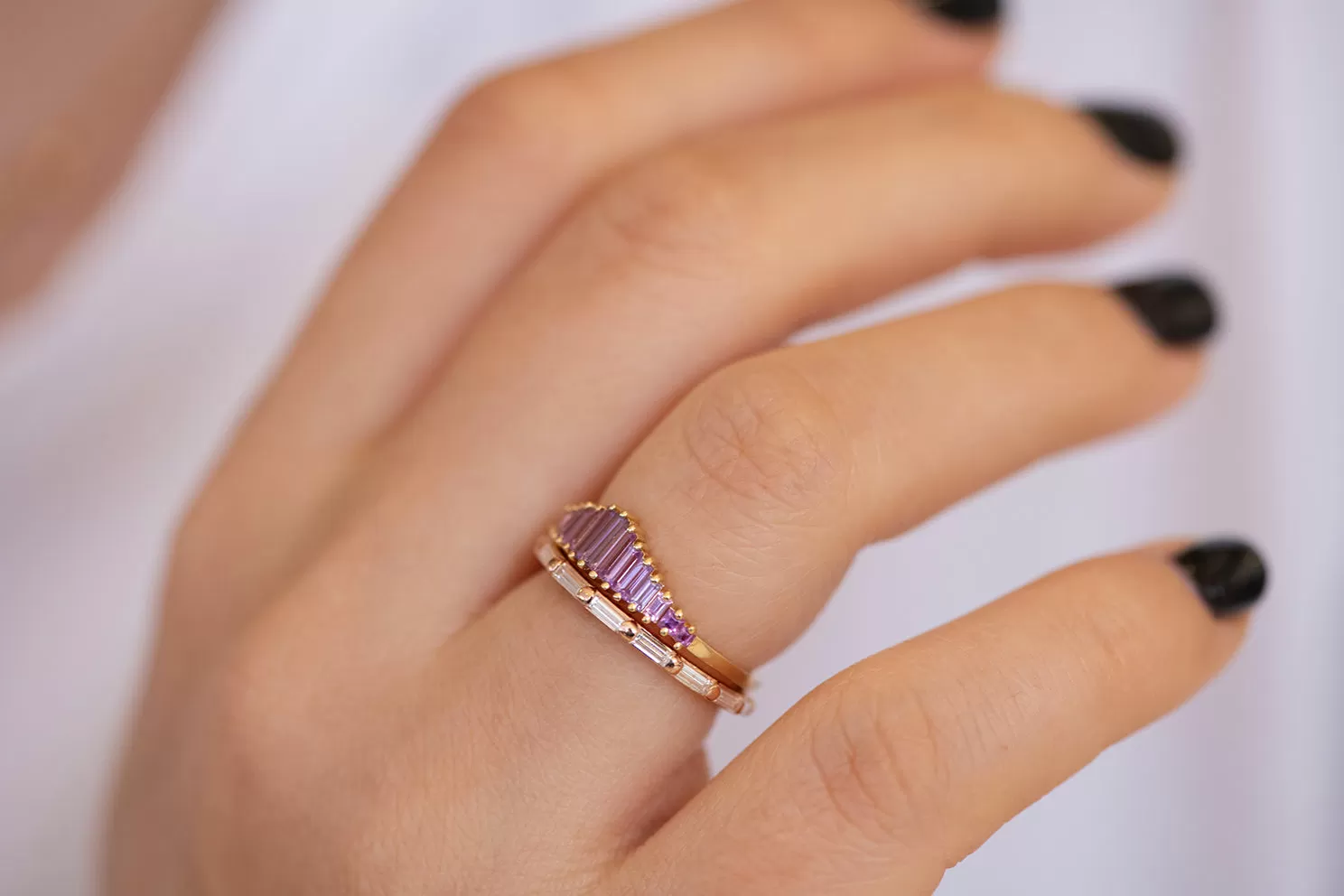 Baguette Cut Sapphire Ring - Purple and Lilac Engagement Ring