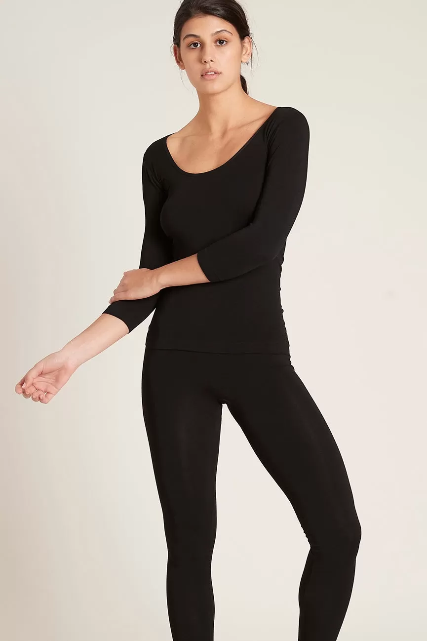 Bamboo 3/4 Sleeve Top - Black, White