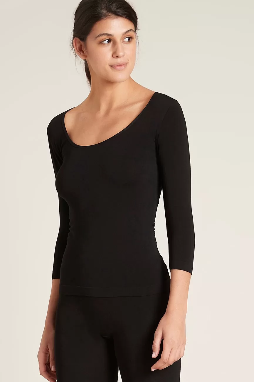 Bamboo 3/4 Sleeve Top - Black, White