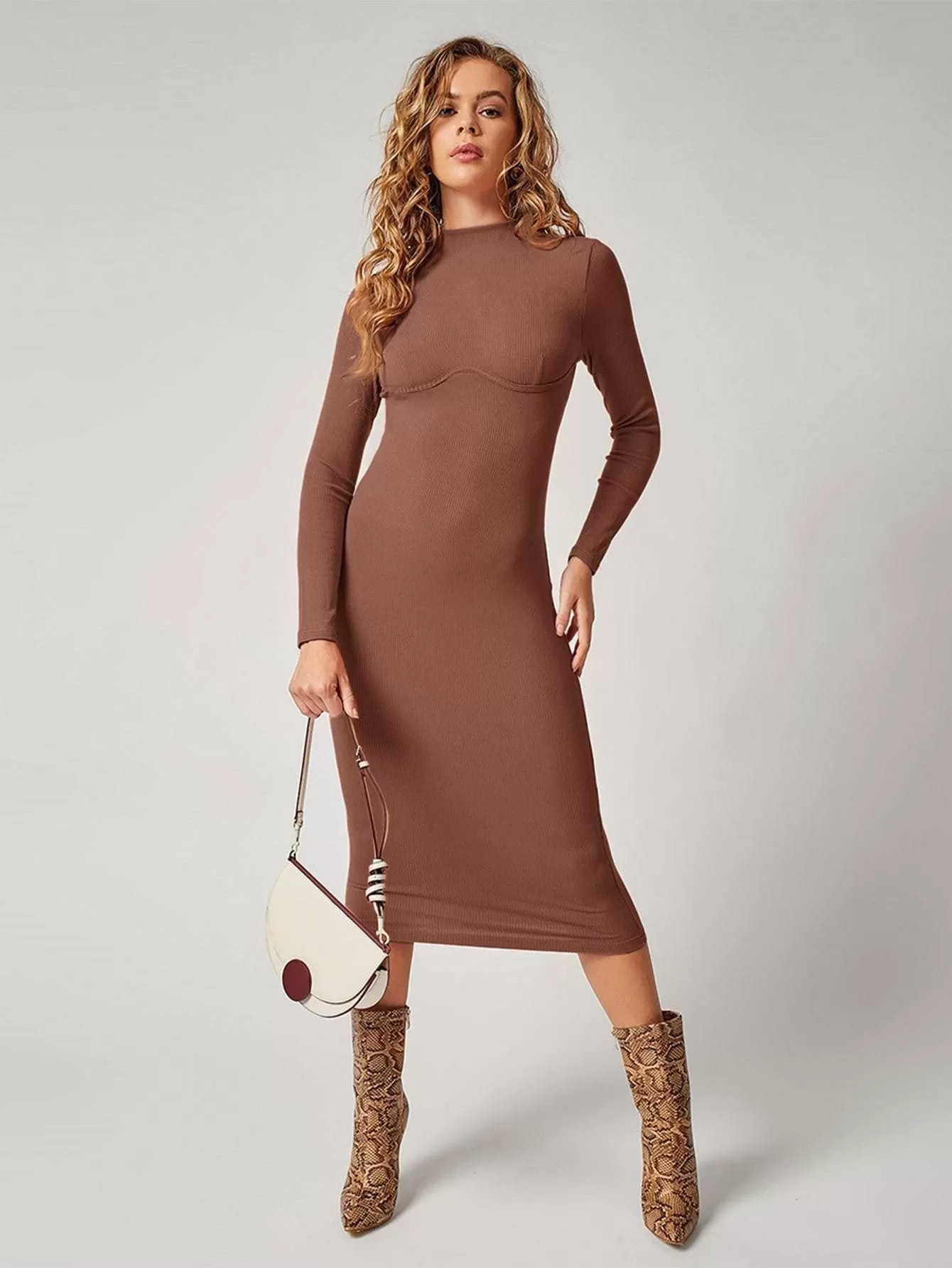 Basic Cute Knit Mock Dress Brick