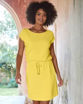 Beyond Travel Drawstring-Waist Short Dress Lemon Drop