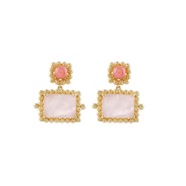 Bianc Franca Rose Quartz Gold Earrings