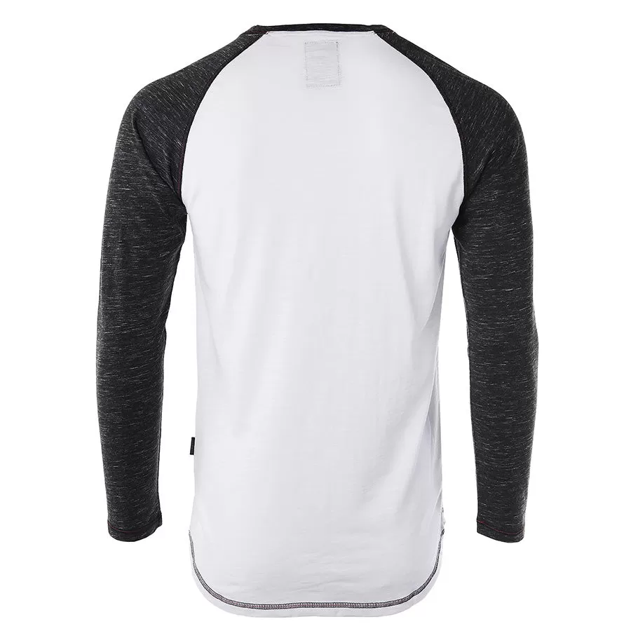 Black & White Long Sleeve Contrast Raglan Henley V-Neck