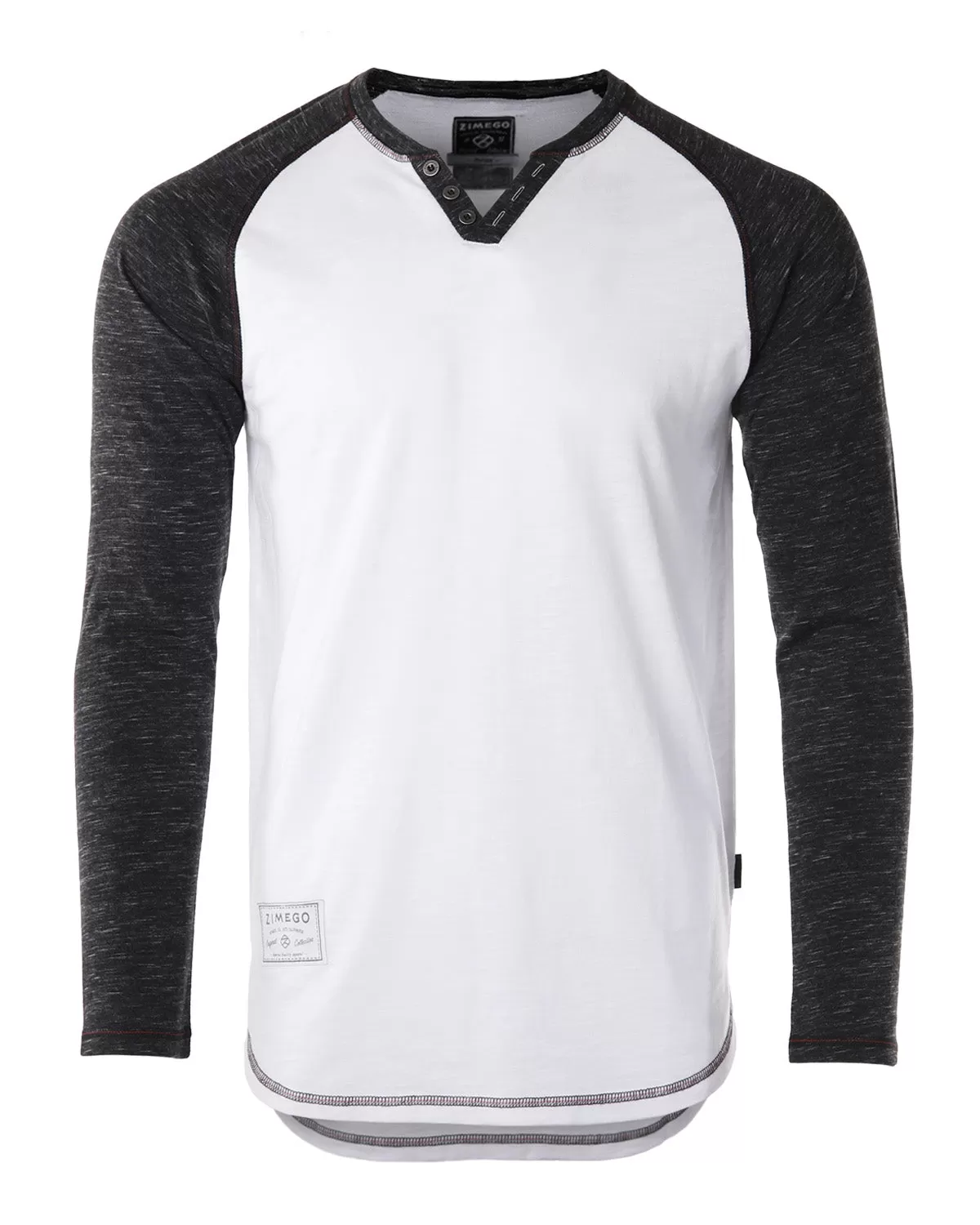 Black & White Long Sleeve Contrast Raglan Henley V-Neck