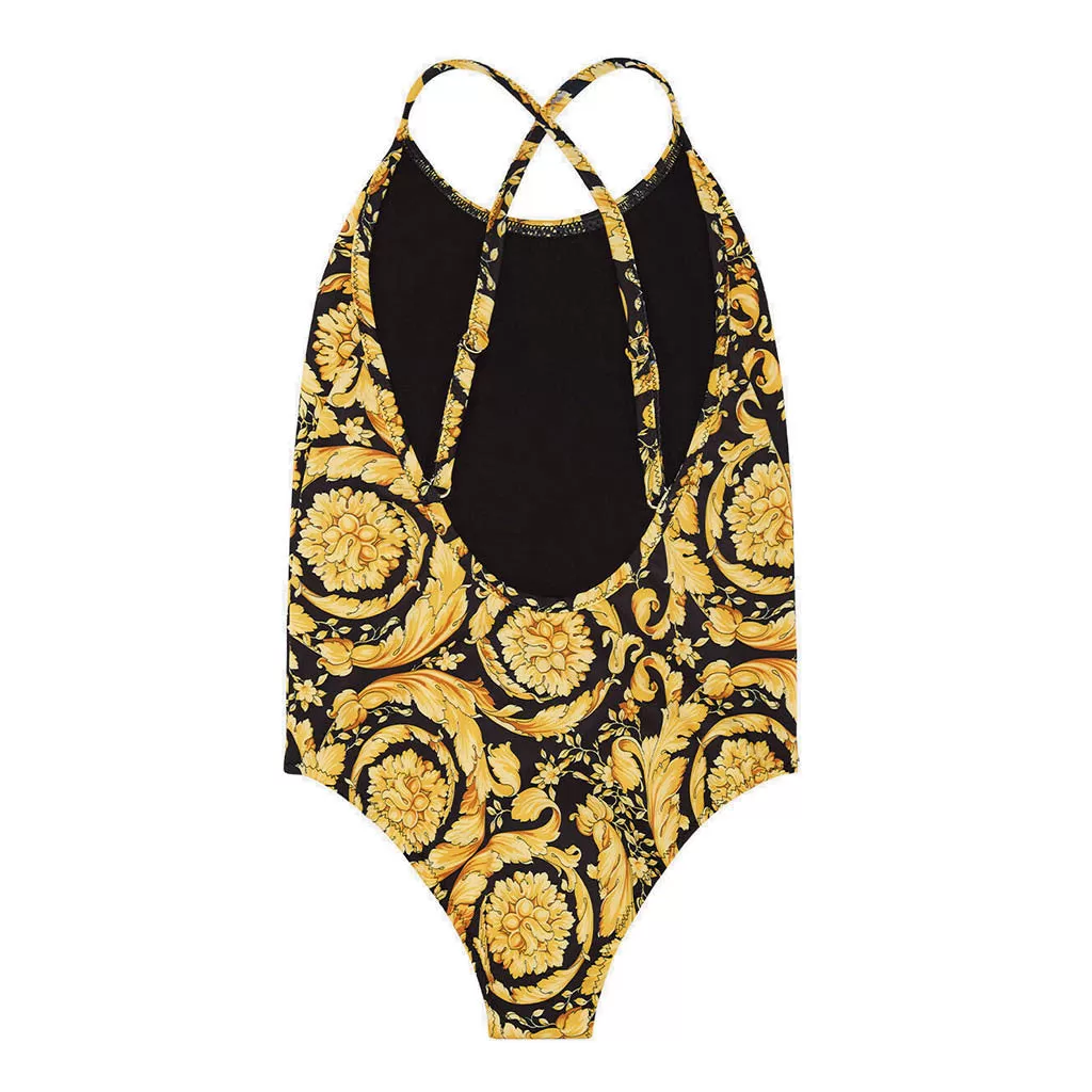 Black & Gold Barocco Print Swimwear