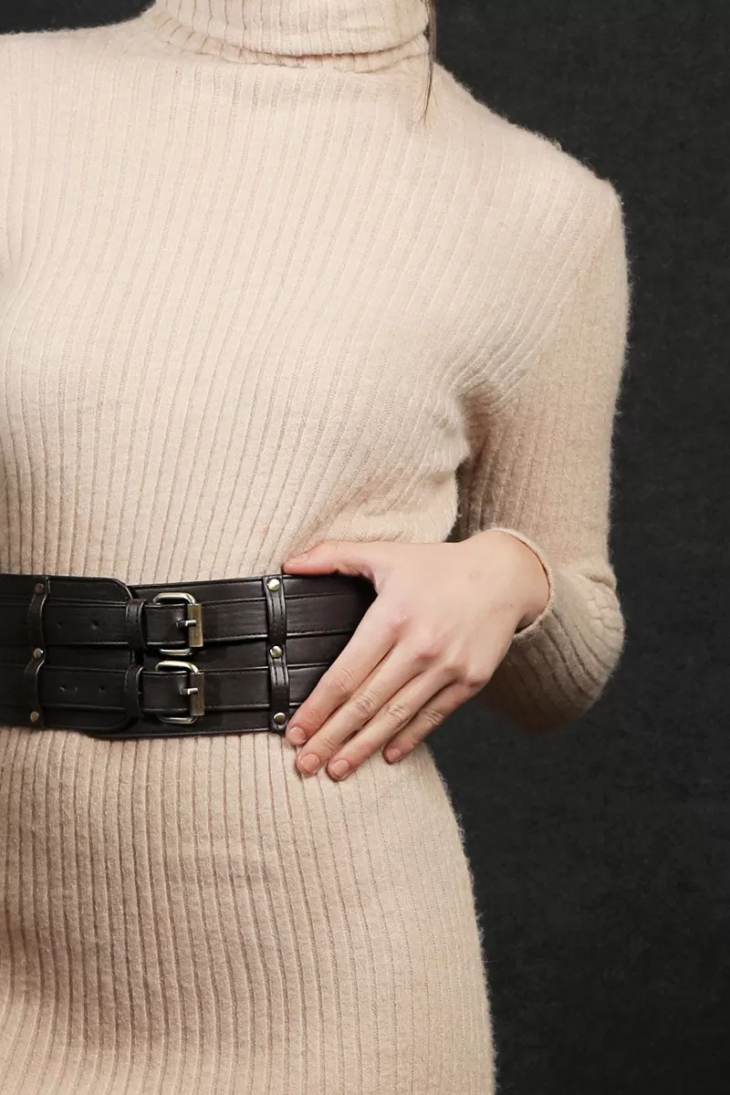 Black Dual buckle waist belt