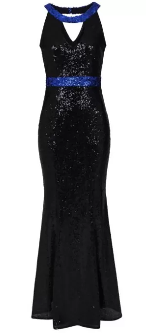 Black Sequin Keyhole Gown