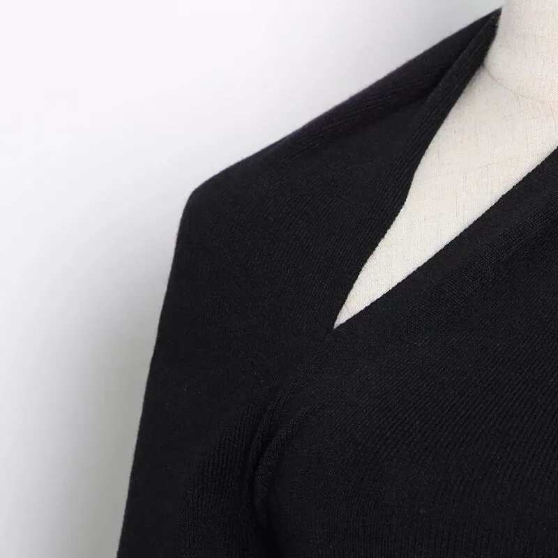 Black Sweater For Women Irregular Collar Long Sleeve One Off Shouder Hollow Out Knitted Sweaters Female 2022 Style