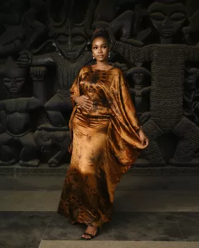 Bongani Golden Brown Silk Boubou Drapes Dress