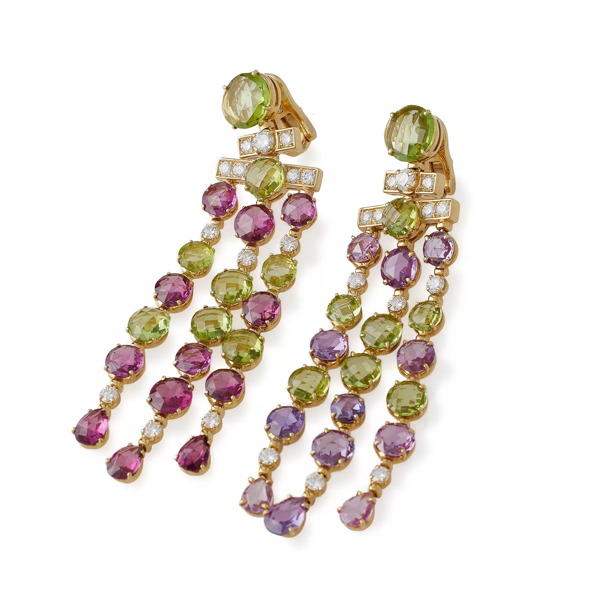 Bulgari Rome Tourmaline and Peridot Cascade Pendant Earrings