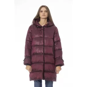 Burgundy Nylon Women Coat