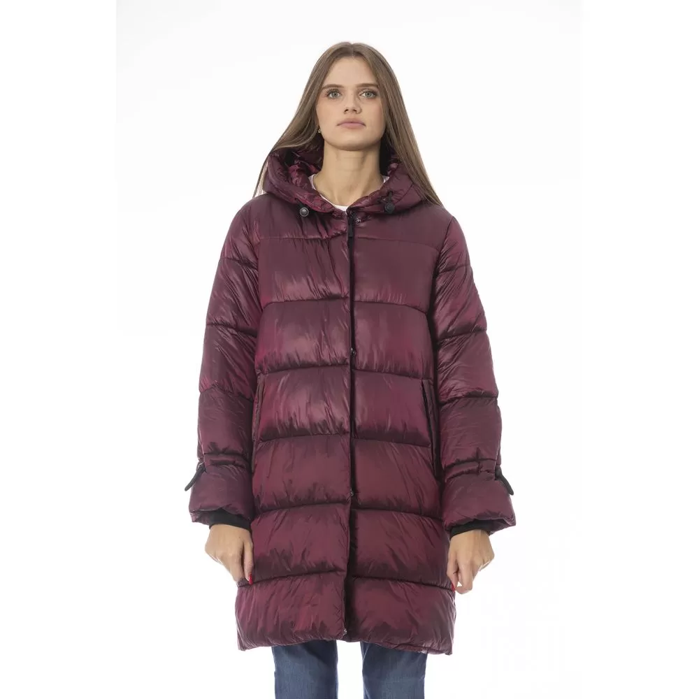 Burgundy Nylon Women Coat