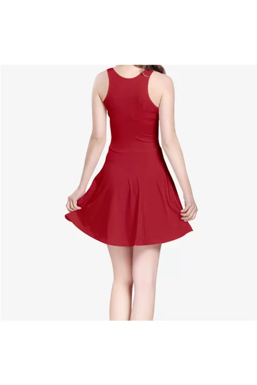 Burgundy Wine Women's Sleeveless Midi Casual Flared Skater Dress