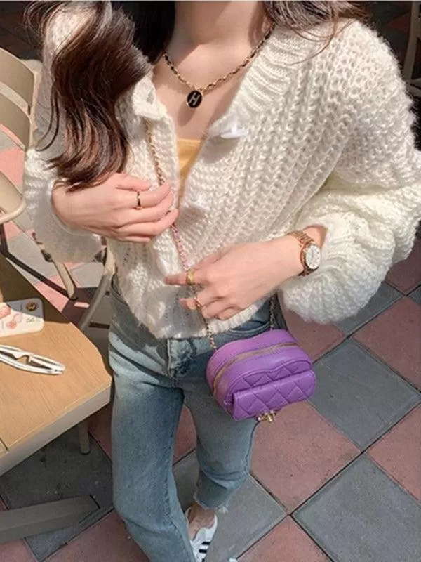 Buttoned Women Crop Cardigan Sweater