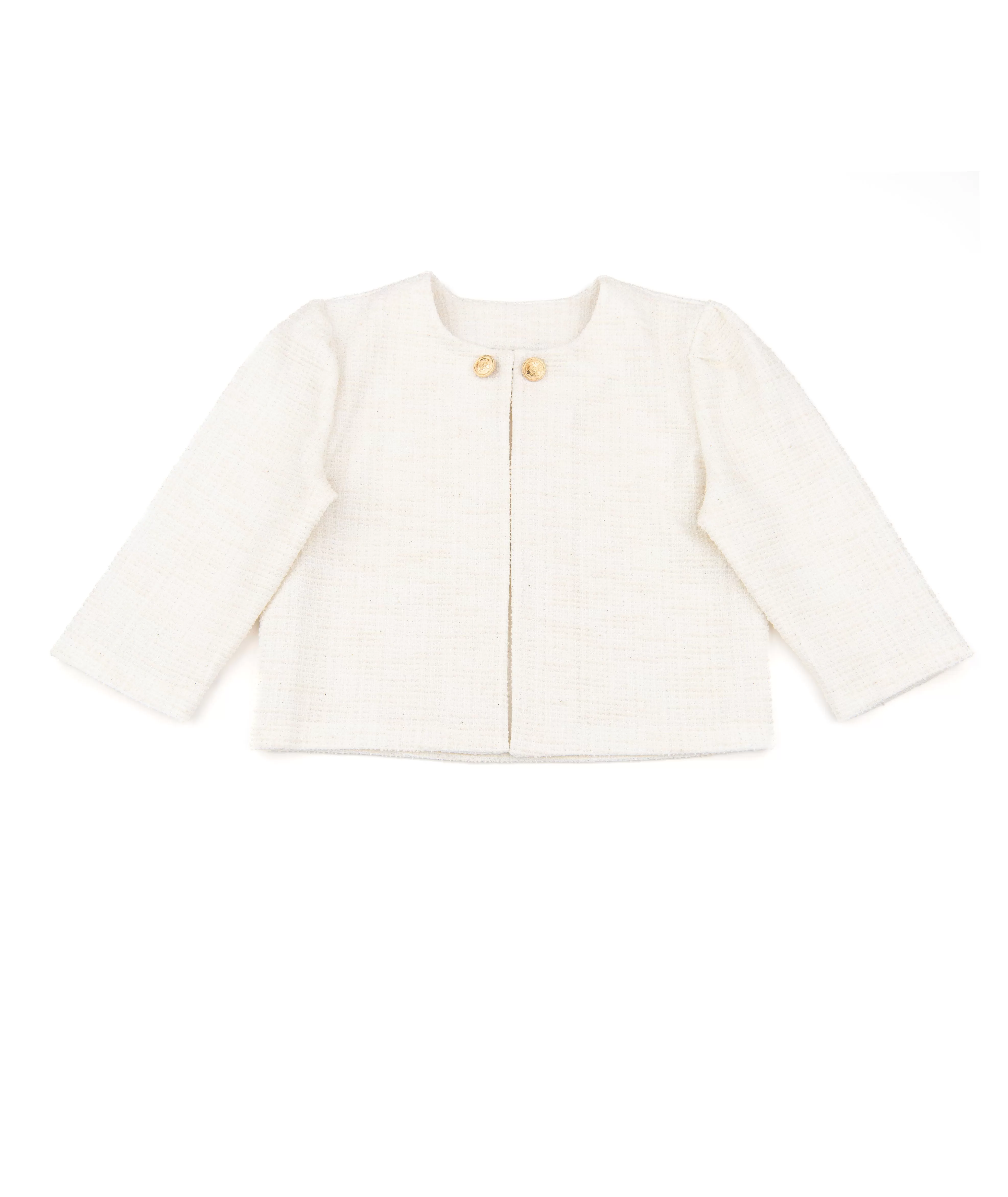 By Debra Girls White Boucle Puff Sleeve Jacket