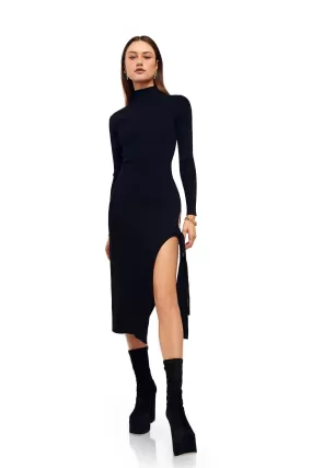 CANDACE Ribbed Knit Tie Slit Midi Dress