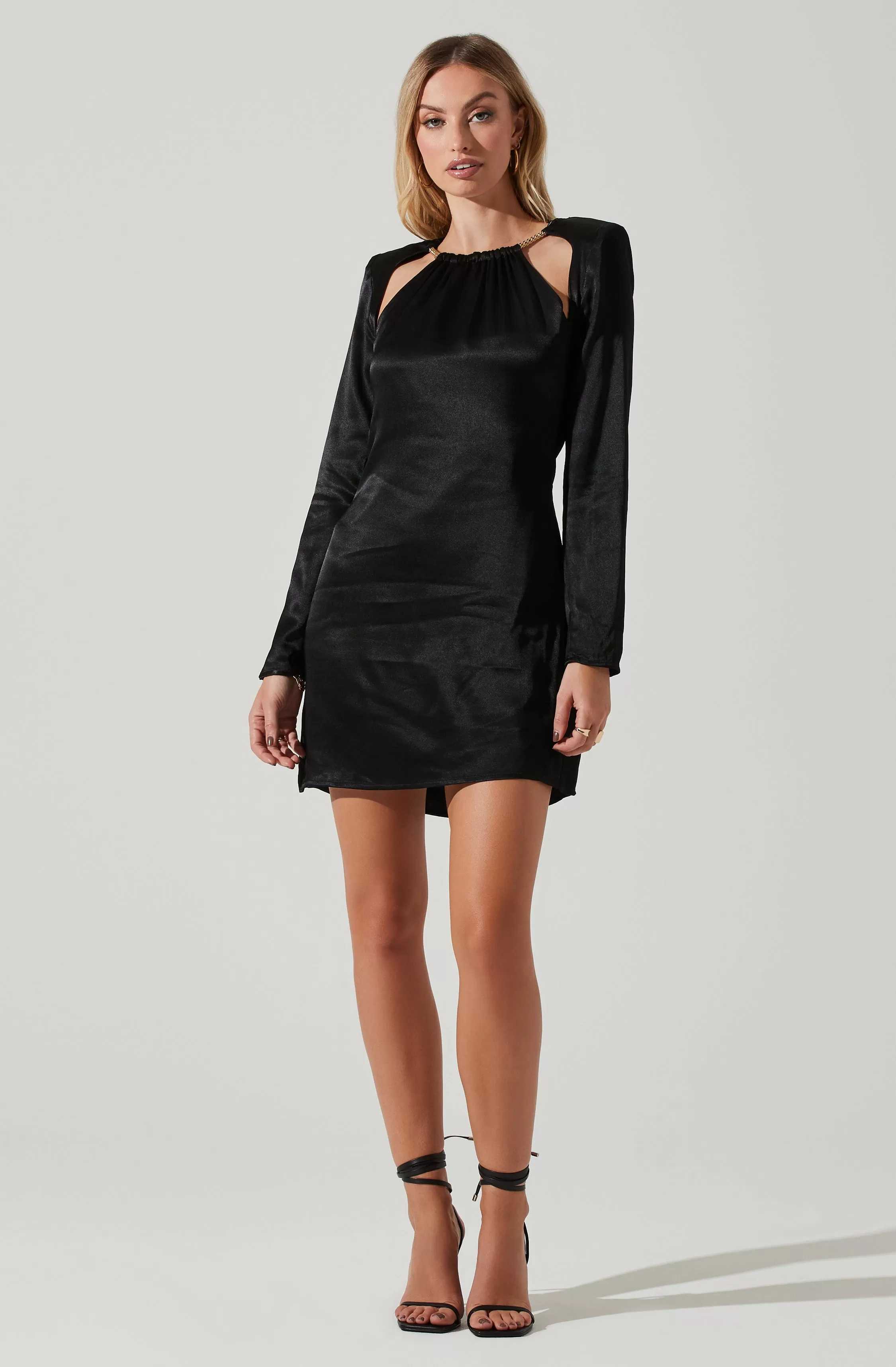 Carina Satin Chain Link Long Sleeve Mini Dress