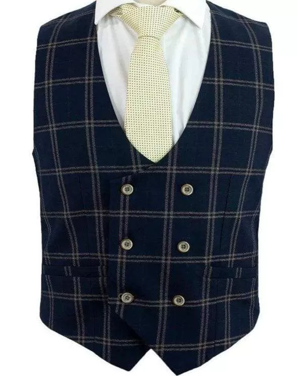 Cavani Hardy Navy Check Waistcoat