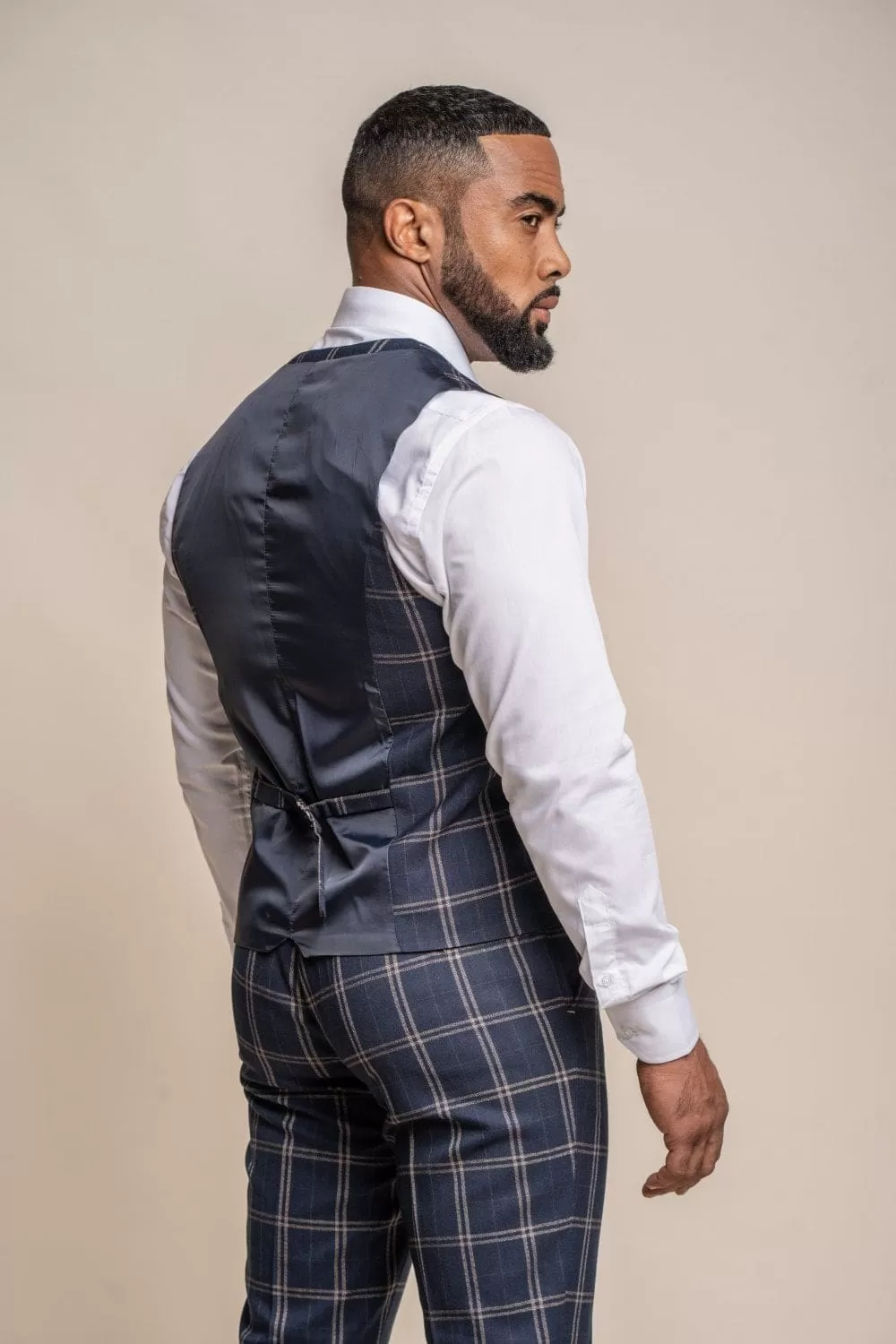 Cavani Hardy Navy Check Waistcoat