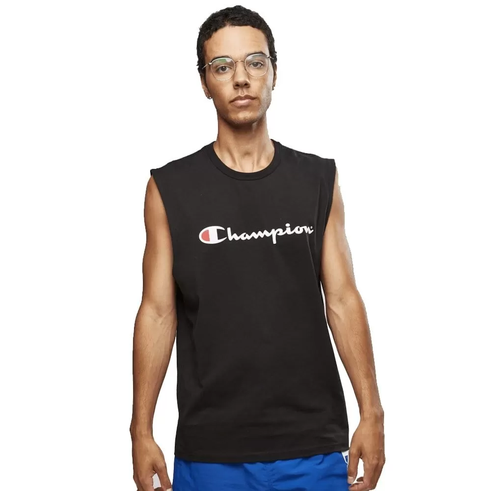 CHAMPION MEN'S SCRIPT MUSCLE BLACK SINGLET