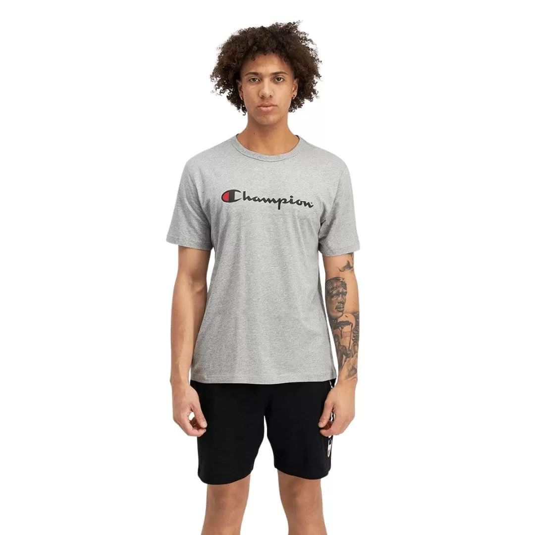 CHAMPION MEN'S SCRIPT SHORT SLEEVE GREY TEE