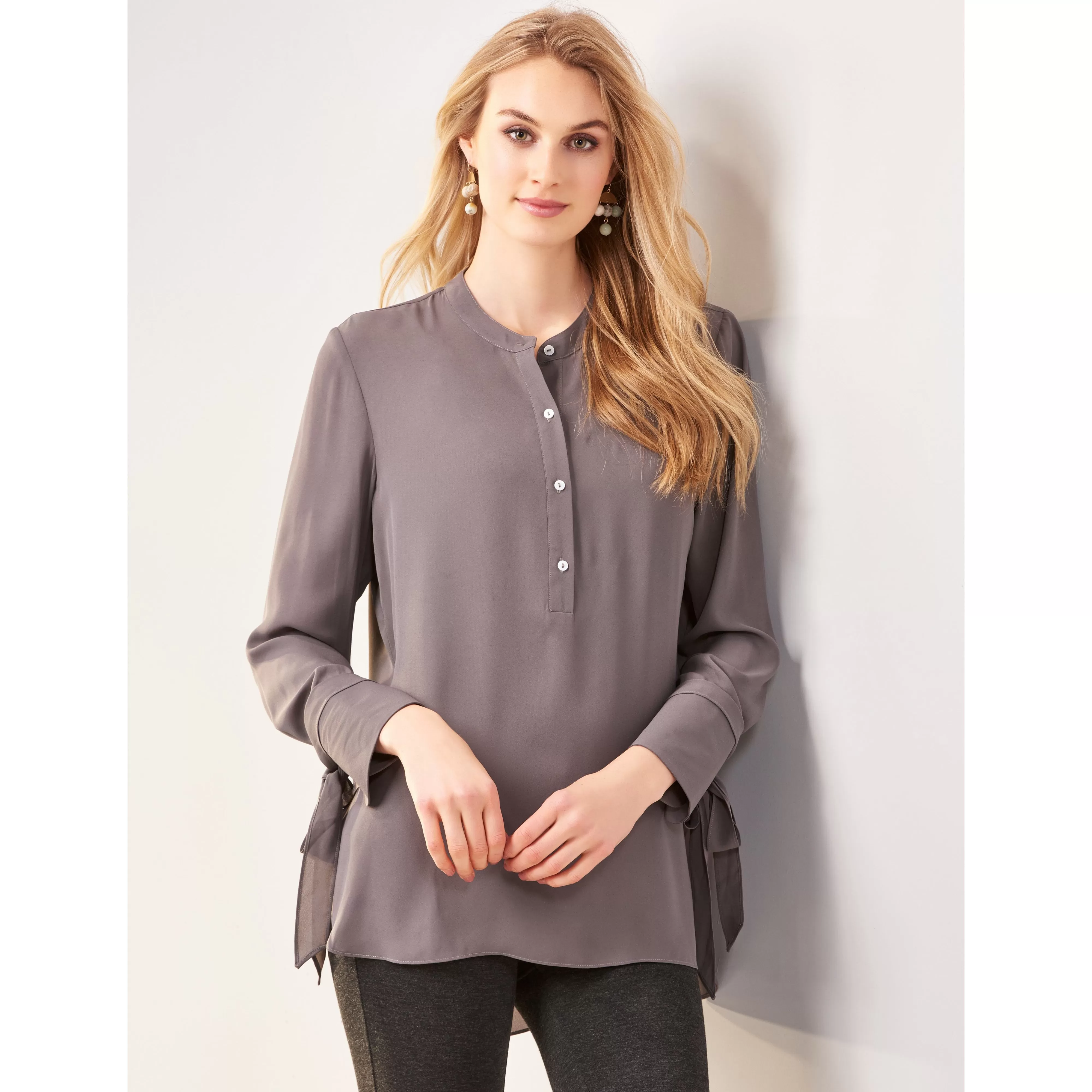 Charlie Paige Tie Sleeve Long Blouse