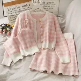 Checked Sweater Three-piece Set AD12589