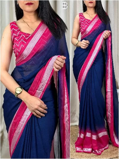 Chiffon Saree With Zari Border And Sequins Blouse