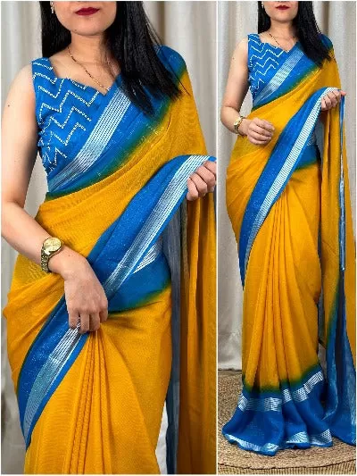 Chiffon Saree With Zari Border And Sequins Blouse