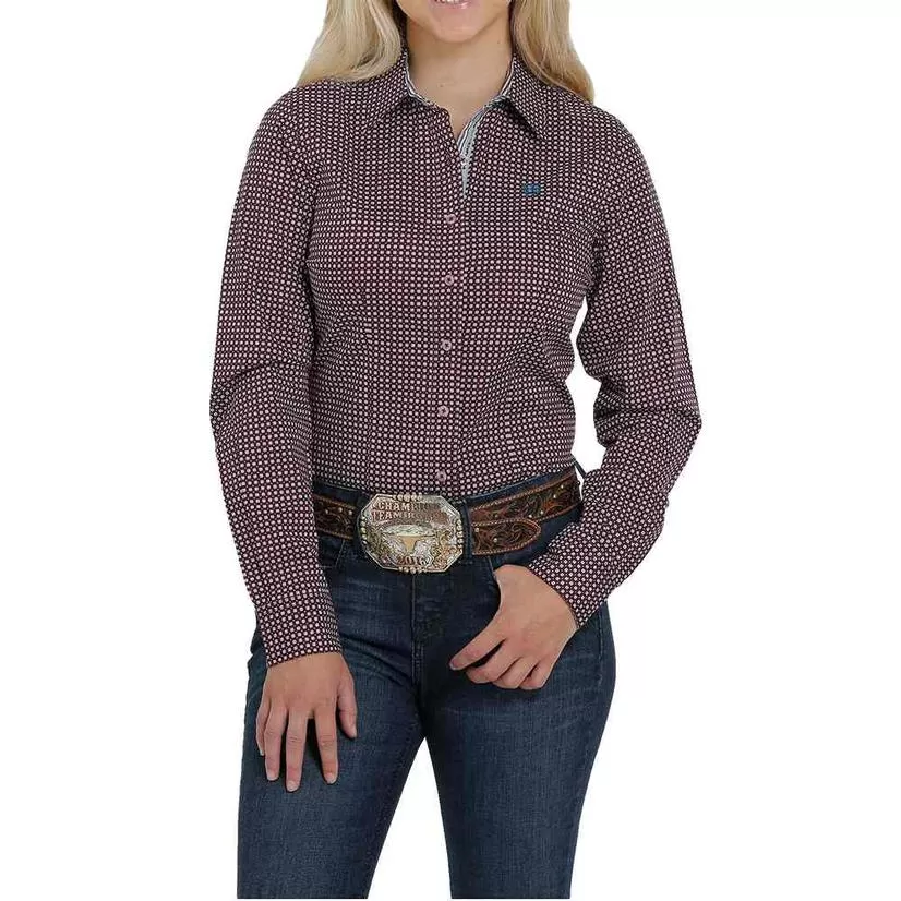 Cinch Women's Purple Print Long Sleeve Button Down Shirt