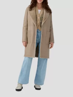 Collins Shearling Leather Reversible Coat in Warm Sand