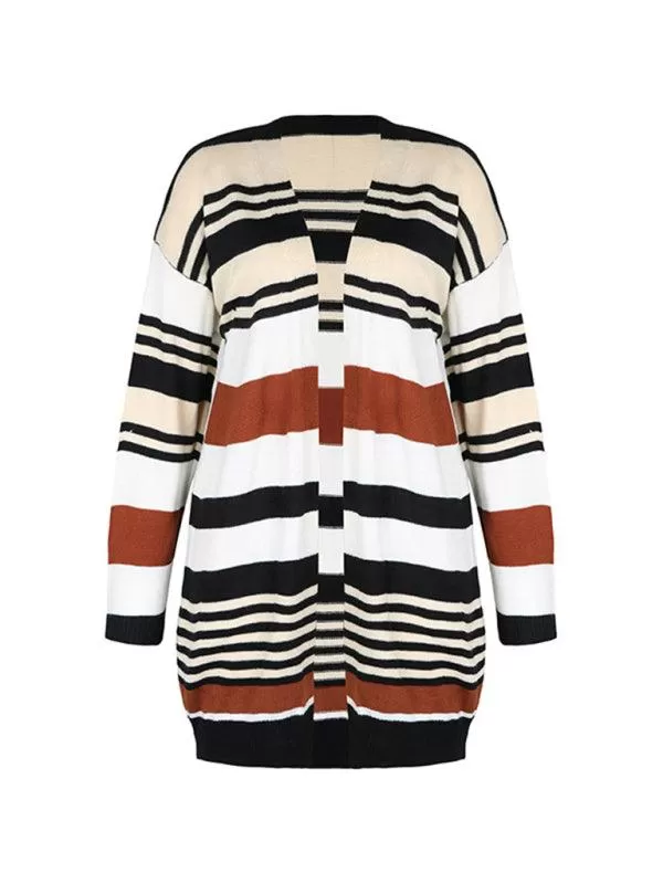 Color Block Long Ladies Cardigan Sweater