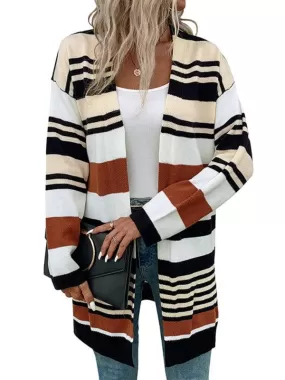 Color Block Long Ladies Cardigan Sweater