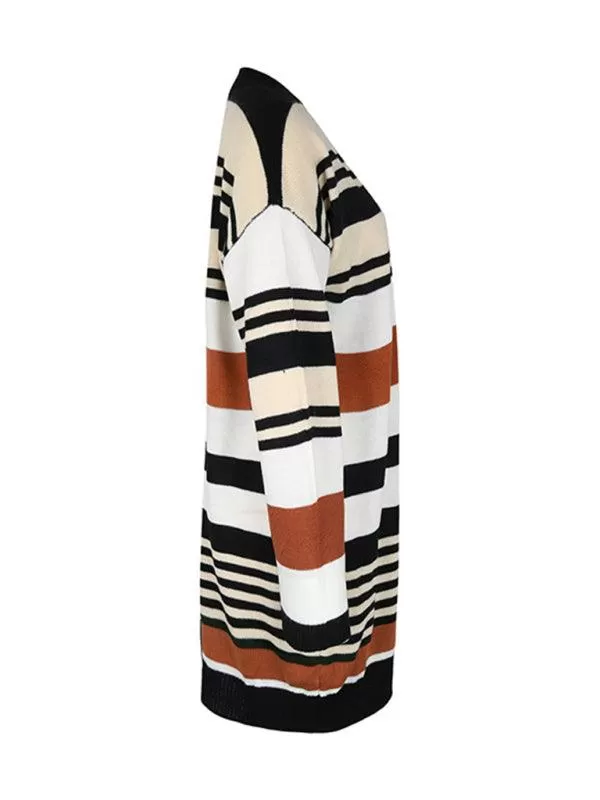 Color Block Long Ladies Cardigan Sweater