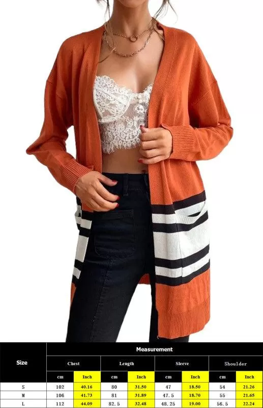 Contrast Stitching Women Cardigan Sweater