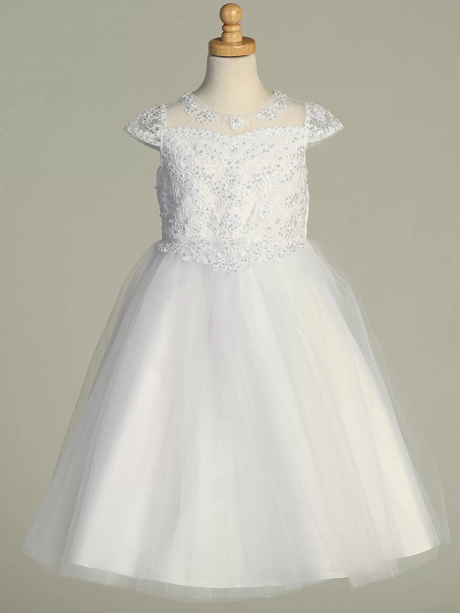 Corded Embroidered Tulle Gown with Pearls & Sequins