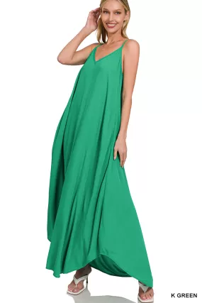 Crinkle Cami Maxi Pocket Dress - Kelly Green