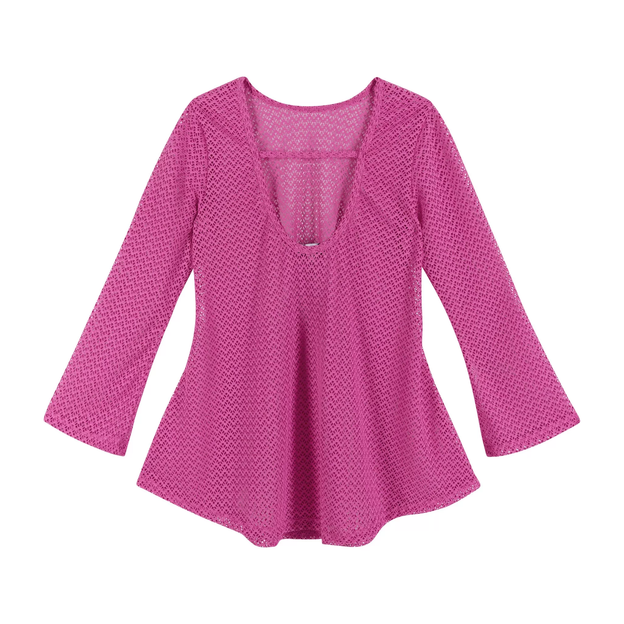 Crochet Long Sleeve Cover-up (Size 7 -16 Years)| Hot Pink