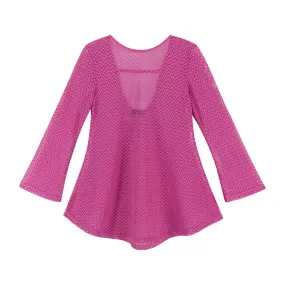 Crochet Long Sleeve Cover-up (Size 7 -16 Years)| Hot Pink