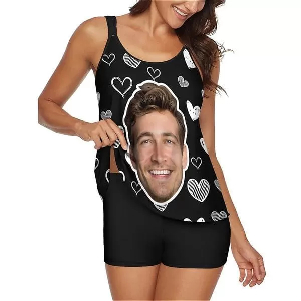 Custom Face Love Drawings Tankini Two-Piece Swimsuit