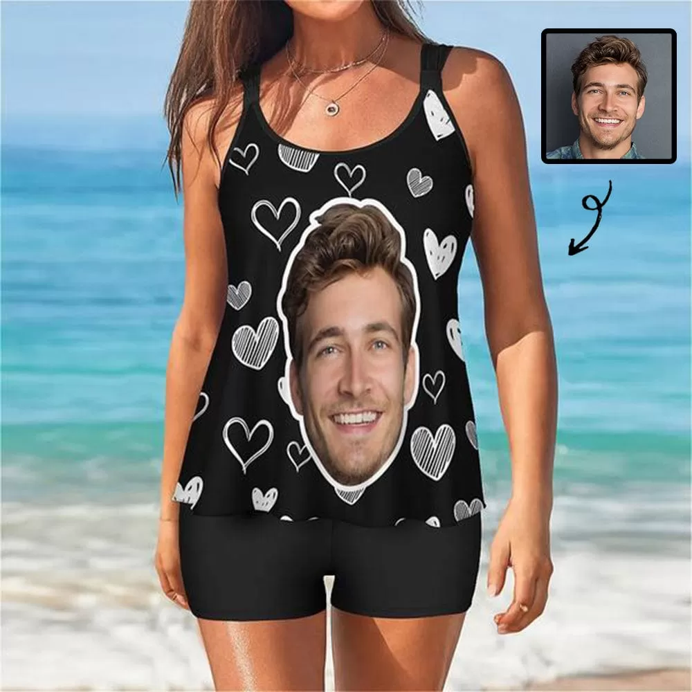 Custom Face Love Drawings Tankini Two-Piece Swimsuit