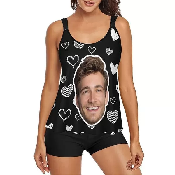 Custom Face Love Drawings Tankini Two-Piece Swimsuit