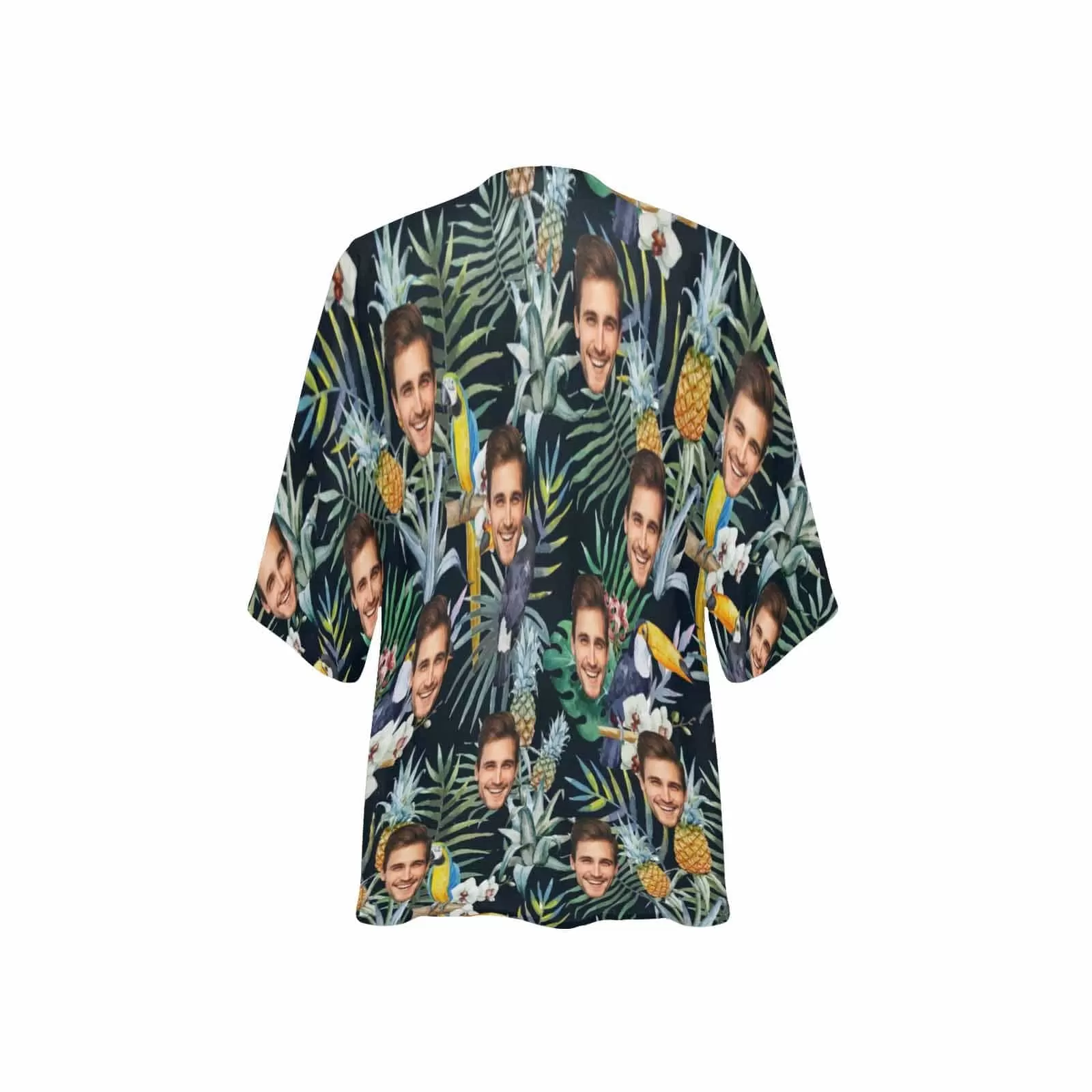 Custom Face Parrot Pineapple Leaf Personalized Women's Kimono Chiffon Cover Up Gift