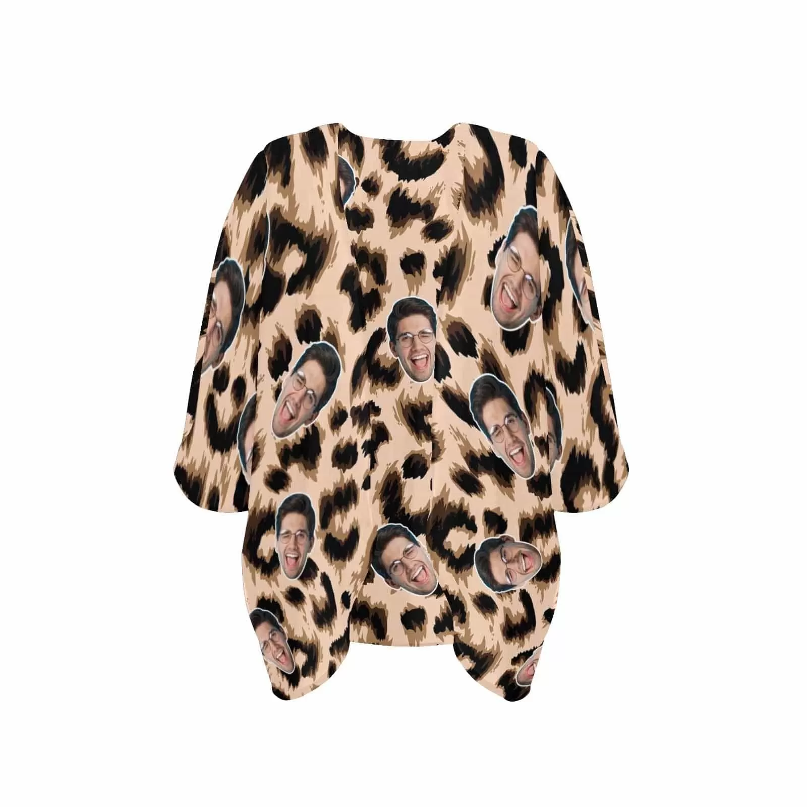 Custom Face Sexy Leopard Women's Bikini Swimsuit Long Short Kimono Chiffon Blouse Set