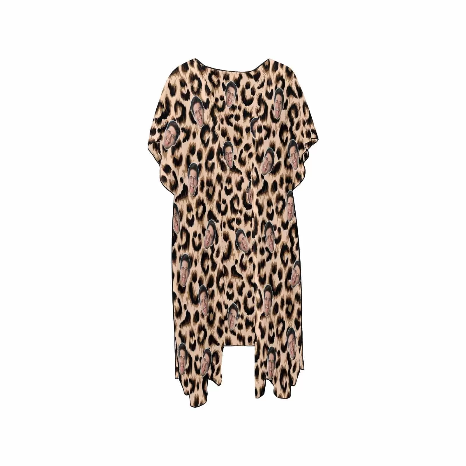 Custom Face Sexy Leopard Women's Bikini Swimsuit Long Short Kimono Chiffon Blouse Set