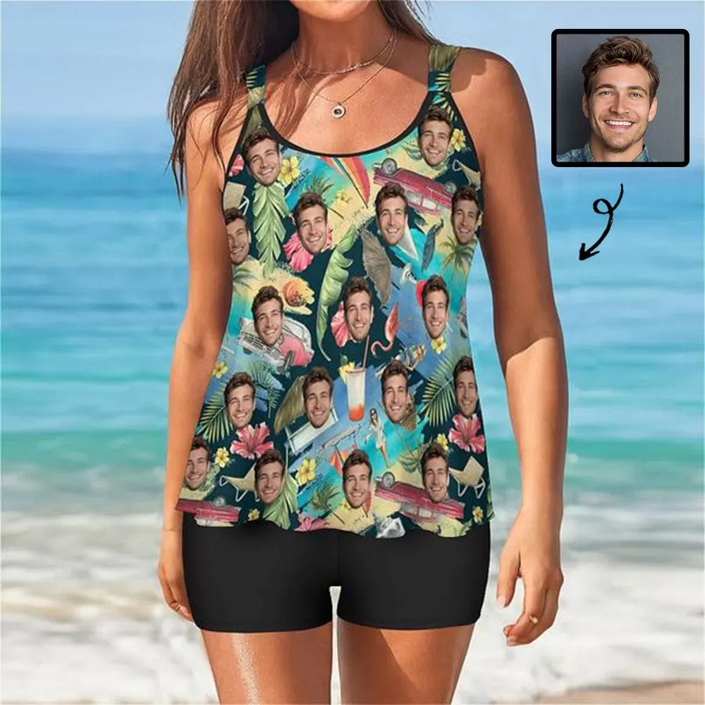 Custom Face Summer Vibe Tankini Two-Piece Swimsuit