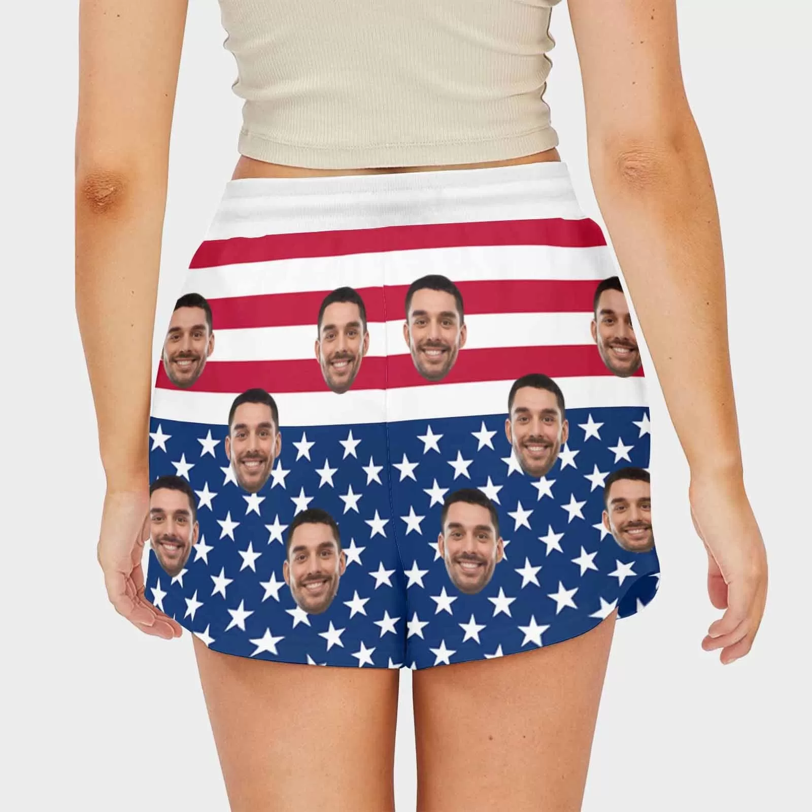 Custom Face USA Flag Women's Mid-Length Board Shorts Swim Trunks Add Your Own Personalized Image