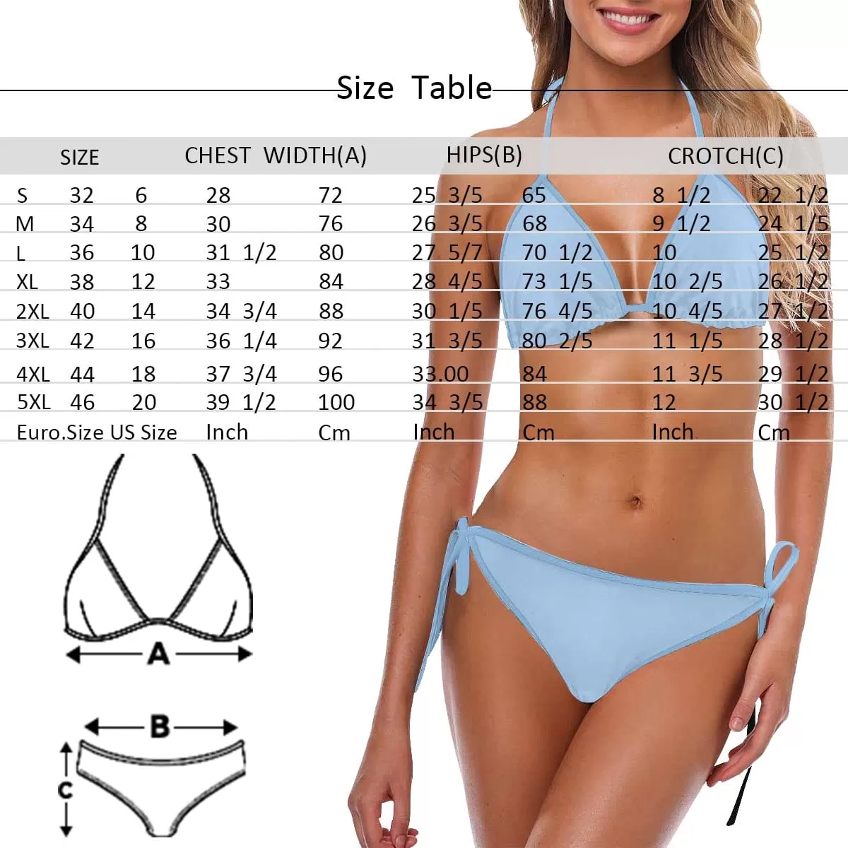 Custom Face Zipper String Halter Tie Side Low Waisted Triangle Bikini Swimsuit With Custom Letters Name Body Chain Waist Chain